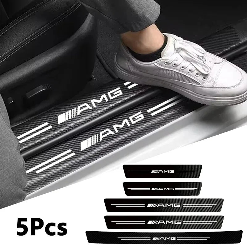 5Pcs Carbon Fiber Car Door Sill Scuff Plate Decor Stickers For Mercedes Benz AMG W463 W204 C300 W212 W176 W222 W124 C190