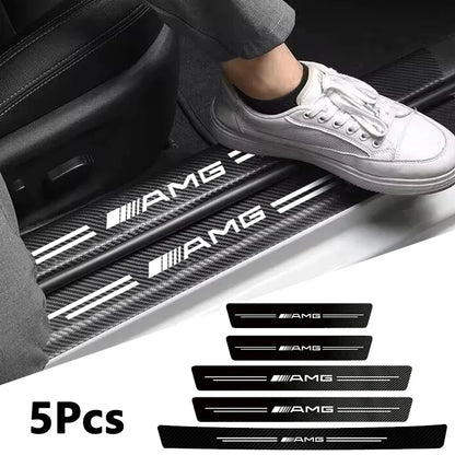 5Pcs Carbon Fiber Car Door Sill Scuff Plate Decor Stickers For Mercedes Benz AMG W463 W204 C300 W212 W176 W222 W124 C190