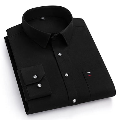 New 100%Pure Cotton Men's Shirts Long Sleeves Solid Color Soft Regular Fit Casual Shirt Pocket Social Blouse Male Clothes S-7XL