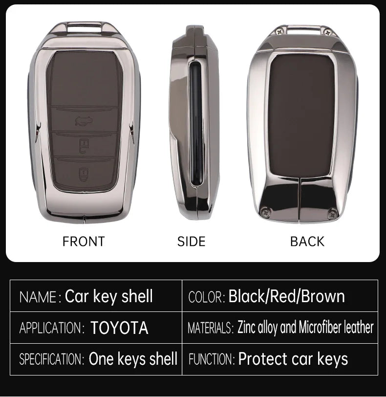 Zinc Alloy + PU Leather Car Key Case Cover For 2019-2025 Land Cruiser Highlander Camry Sienna Venza Hilux Fortuner Corolla Prius
