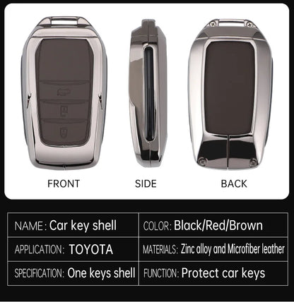 Zinc Alloy + PU Leather Car Key Case Cover For 2019-2025 Land Cruiser Highlander Camry Sienna Venza Hilux Fortuner Corolla Prius