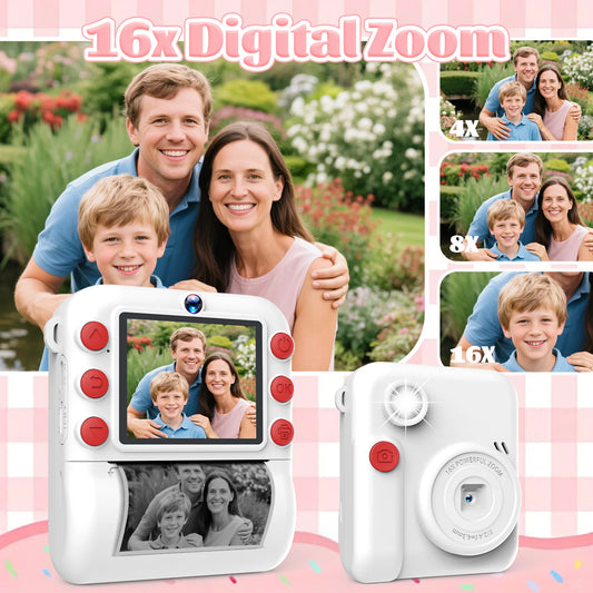 Kids Camera 1080P HD with Mini Thermal Printer Video Recorder Instant Print Photo Gift for Children