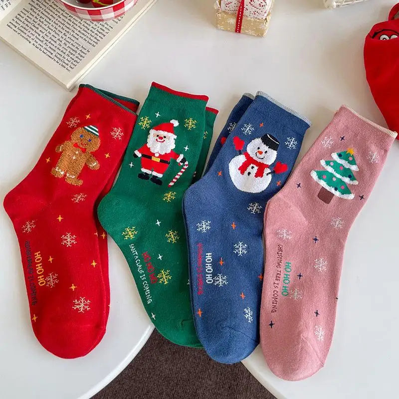 1/4pairs Men Christmas Socks New Year Funny Snowflake Beer Santa Claus Elk Snow Cotton Happy Socks Men Cartoon Women Sokken
