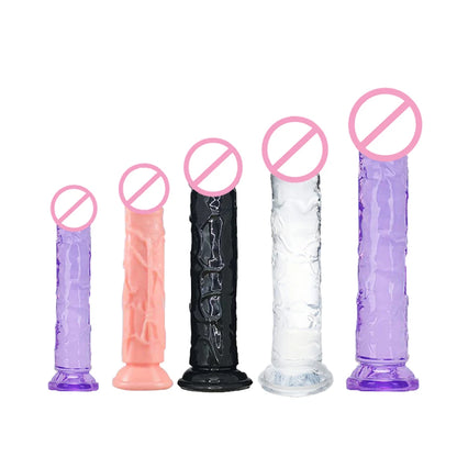 Cheap Women Erotic Anal 5 Colors Big Transparent Dildo Suction Cup Jelly Dick Sex Toys Soft Clitori Vaginal Masturbators Penis