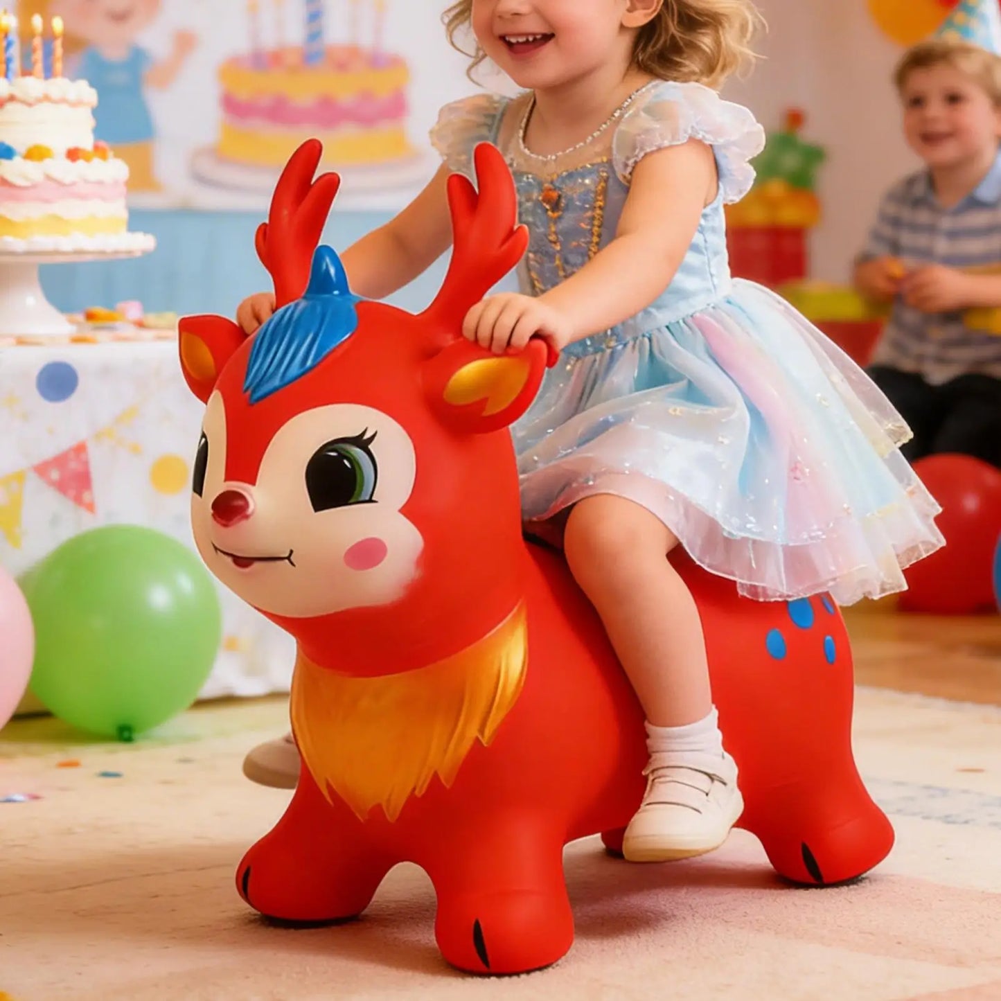 Bouncy Horse Inflatable Ride on Horse Bouncer Kids Jumping Hopping Animal Toys for Outdoor Home Preschool Classroom Playroom
