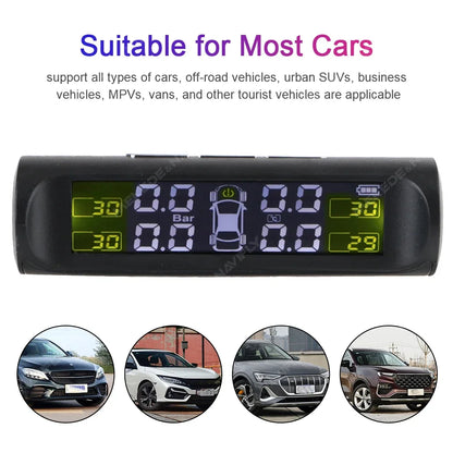 MEKEDE TPMS Solar/USB Powered 4pcs Sensors Car Tire Pressure Monitoring System Car Tyre Pressure Monitor Tyre Pressure Alarm
