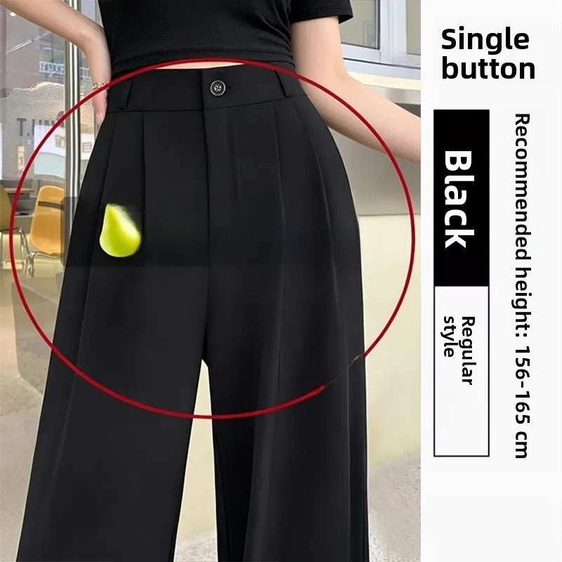 High Waist Straight Leg Suit Pants Women's Summer Thin Large Size Fat MM Hip Covering Slim Wide Leg Trousers Korean Style