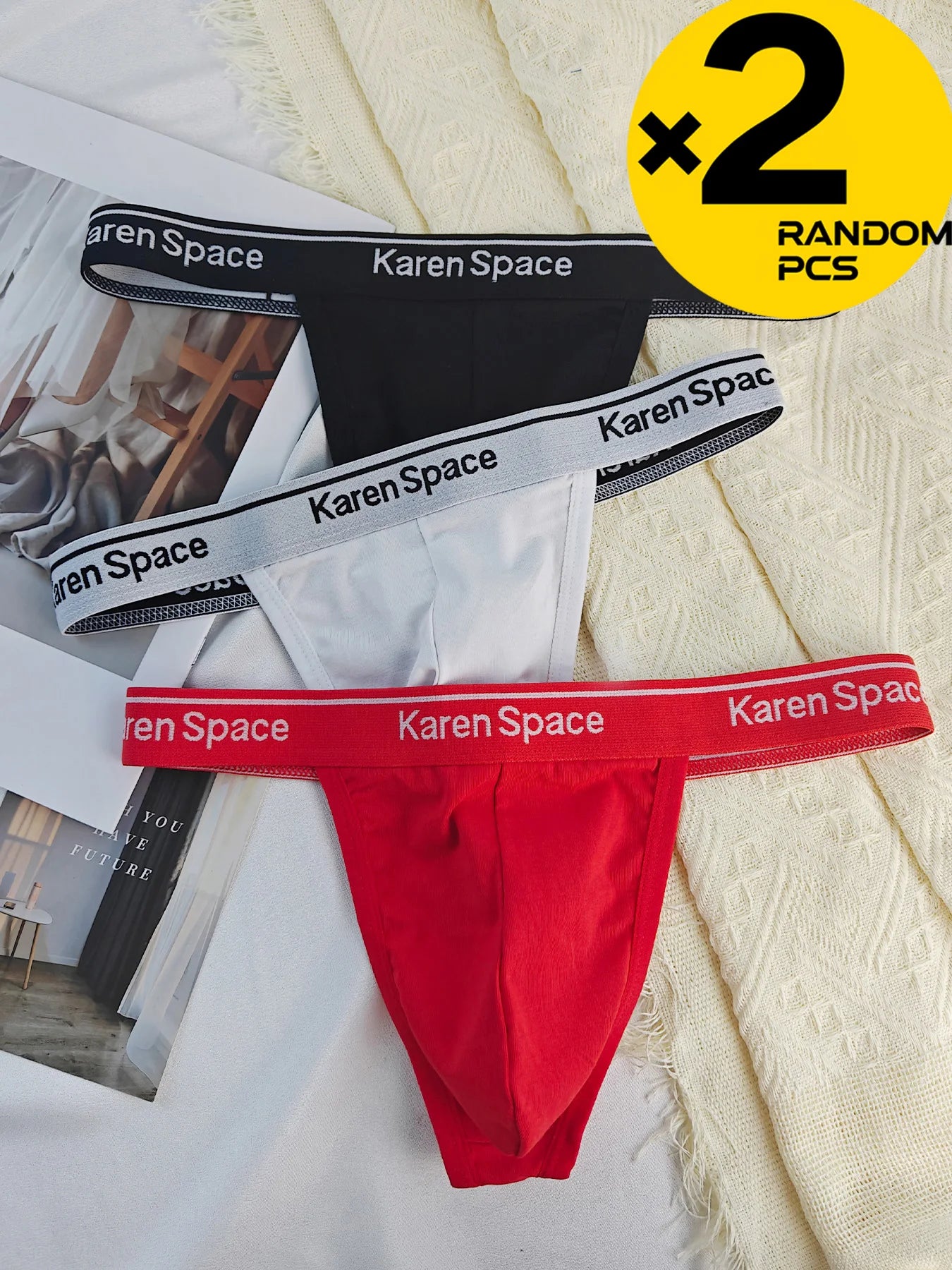 Men's Sexy Thong Underwear Fashionable Bikini Breathable U Convex One-Line Underwear Men's Cotton G-String Thong Random 2/3/4PCS