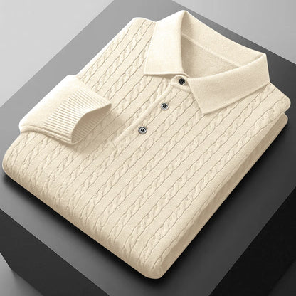 Animal Game Men's Knitted Polo Shirts Button Cable Pullover Sweater V-neck Long Sleeve Outerwear Warm Heavyweight Solid Jumper