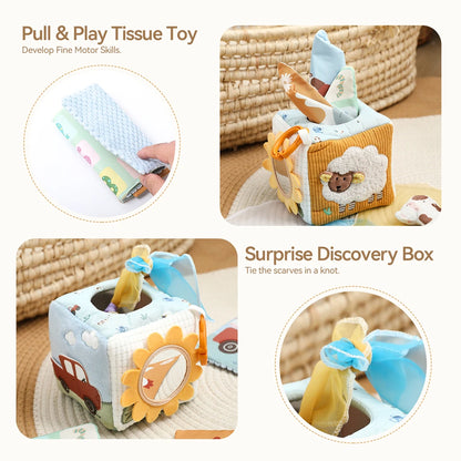 Soft Baby Tissue Box Cloth Book Security Blanket Plush Cube Crinkle Sounds Sensory Toy Mirror Fine Motor Skills 9 Styles Toys