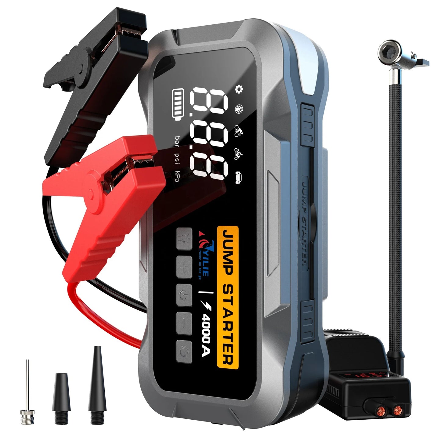 4000A Car Jump Starter with 24,000 mAh Battery Charger Compressor Air Pump Tire Inflator Emergency Kit Truck Booster