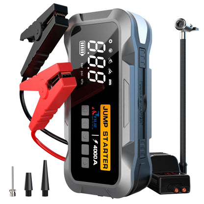 4000A Car Jump Starter with 24,000 mAh Battery Charger Compressor Air Pump Tire Inflator Emergency Kit Truck Booster