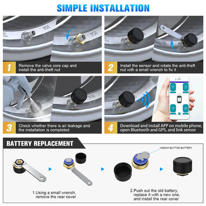 Bluetooth-compatible Tire Pressure Monitor System Mobile Phone Display Auto Motorcycle Tire Pressure Detection