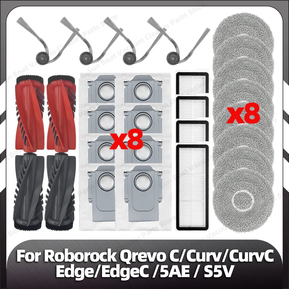 Fit for Roborock Qrevo C/Curv/CurvC/CurvC PRO/Edge/EdgeC/5AE/S5V/S5X/5AI/5XC Main Side Brush HEPA Filter Mop Pad Dust Bag Parts