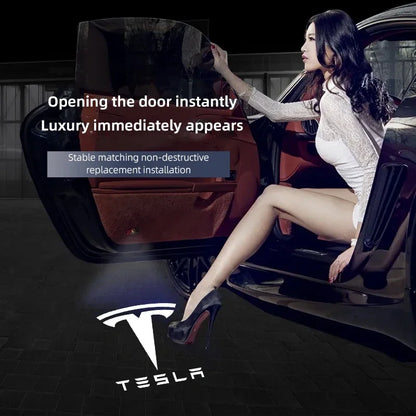 2/4Pcs Car Door Projector Lamps HD LED Welcome Lights Accessories For Tesla Model-Y Model-3 Model-X Model-S Cybertruck Roadster