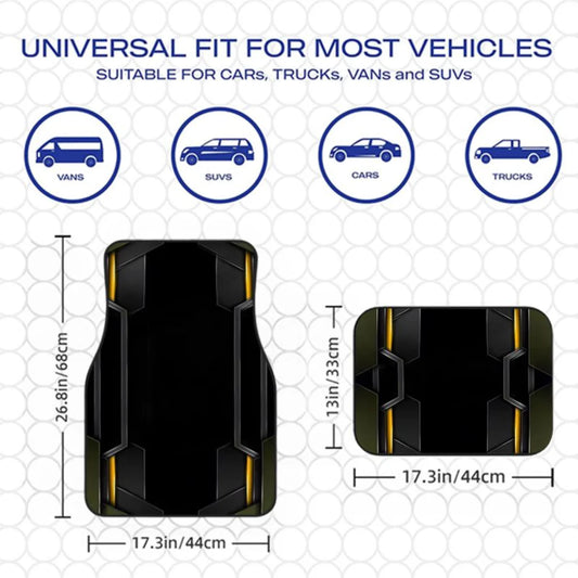 Black Gold Olive Green Tech Geometric Car Floor Mats 4PCS Universal Futuristic Sport Non-slip Foot Mats Interior Accessories