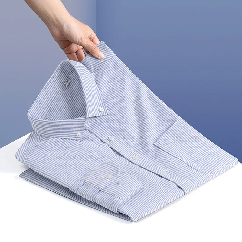 100% Cotton Stripe Shirts for Men Long Sleeve Oxford Slim Fit Soft Designer Casual Fashion Korean Trends Male Business Clothes