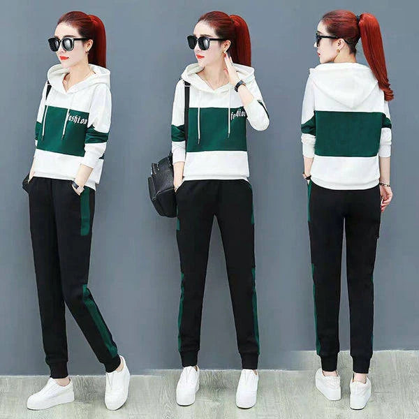 Loose Casual Women's Sportswear Set Fashionable Mom's Spring Autumn Outfit Two-Piece Suit Korean Style High Waist Long Pants