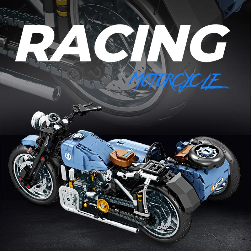 Retro Sidecar Motorcycle Building Blocks Set Vintage Trike Motorbike Model with Side Car, DIY Assembly Bricks Toy