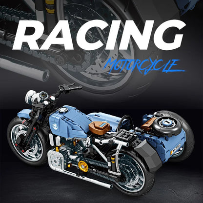 Retro Sidecar Motorcycle Building Blocks Set Vintage Trike Motorbike Model with Side Car, DIY Assembly Bricks Toy