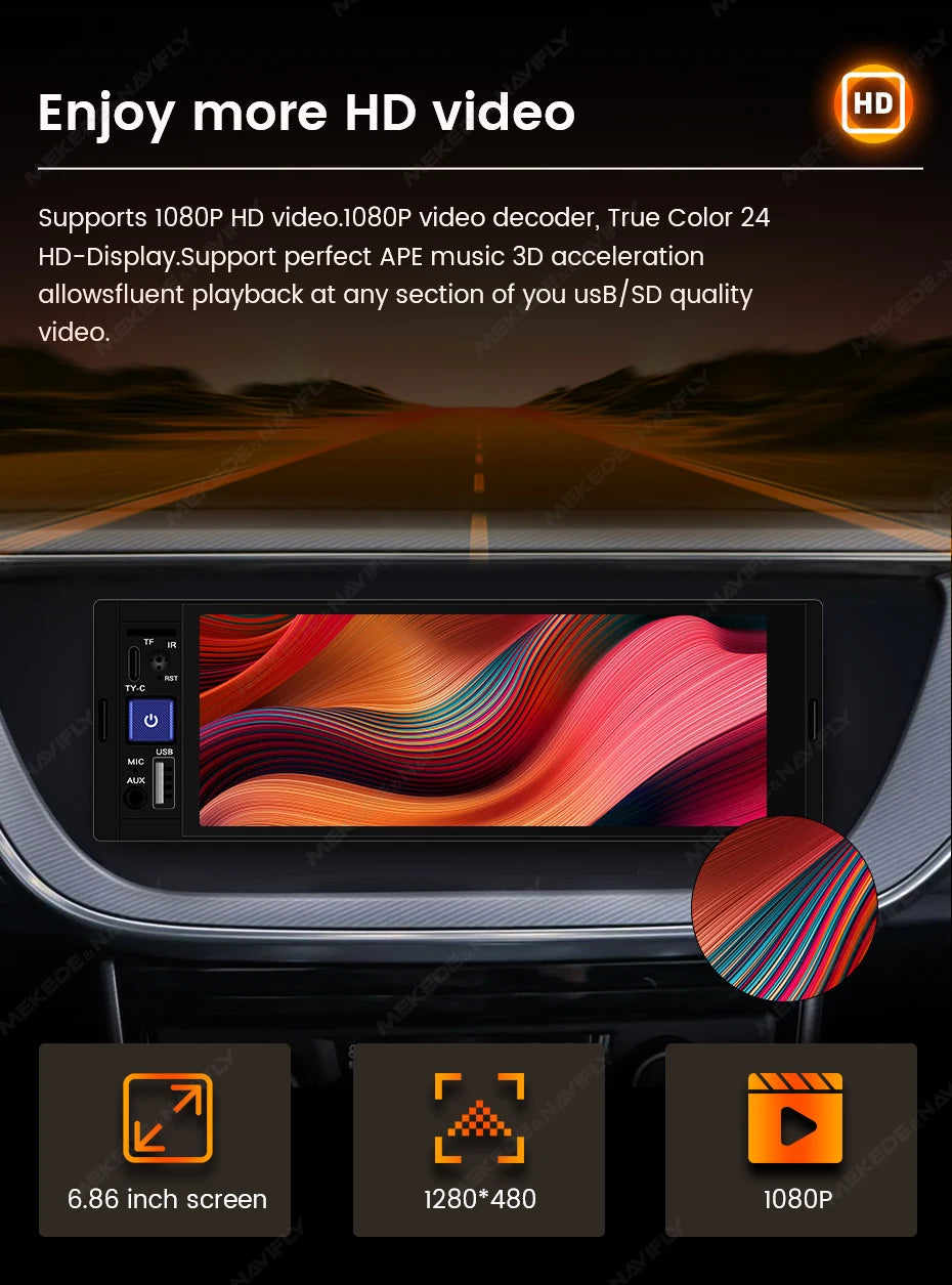 1din 6.86inch HD Touch Screen Multimedia Player Wireless For Apple Carplay Android Auto Support Bluetooth AUX Mirror Link FM SWC