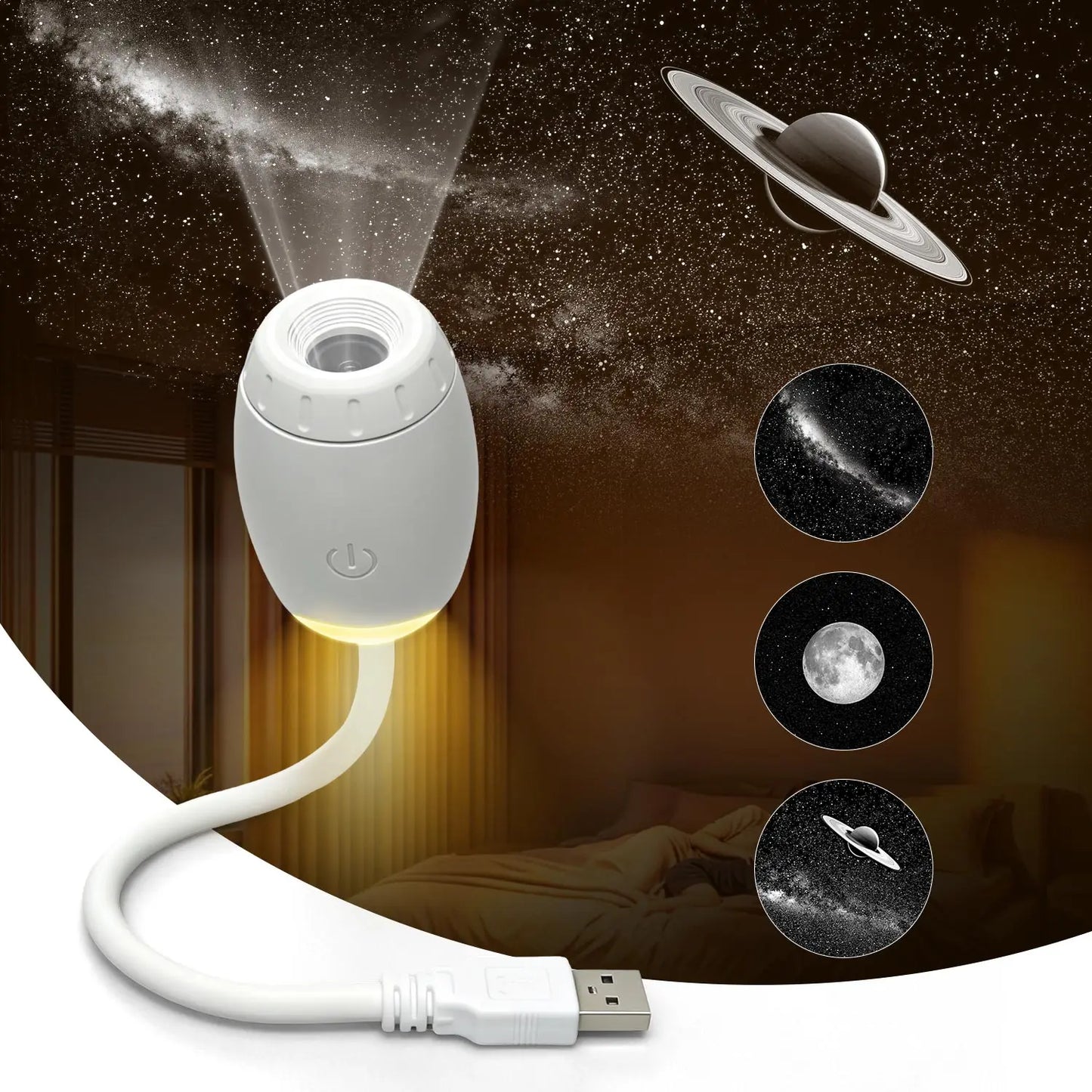 Romantic LED Starry Sky Night Light USB Powered Saturn Galaxy Projector Lamp for Car Roof Party Room Ceiling Decor Plug and Play