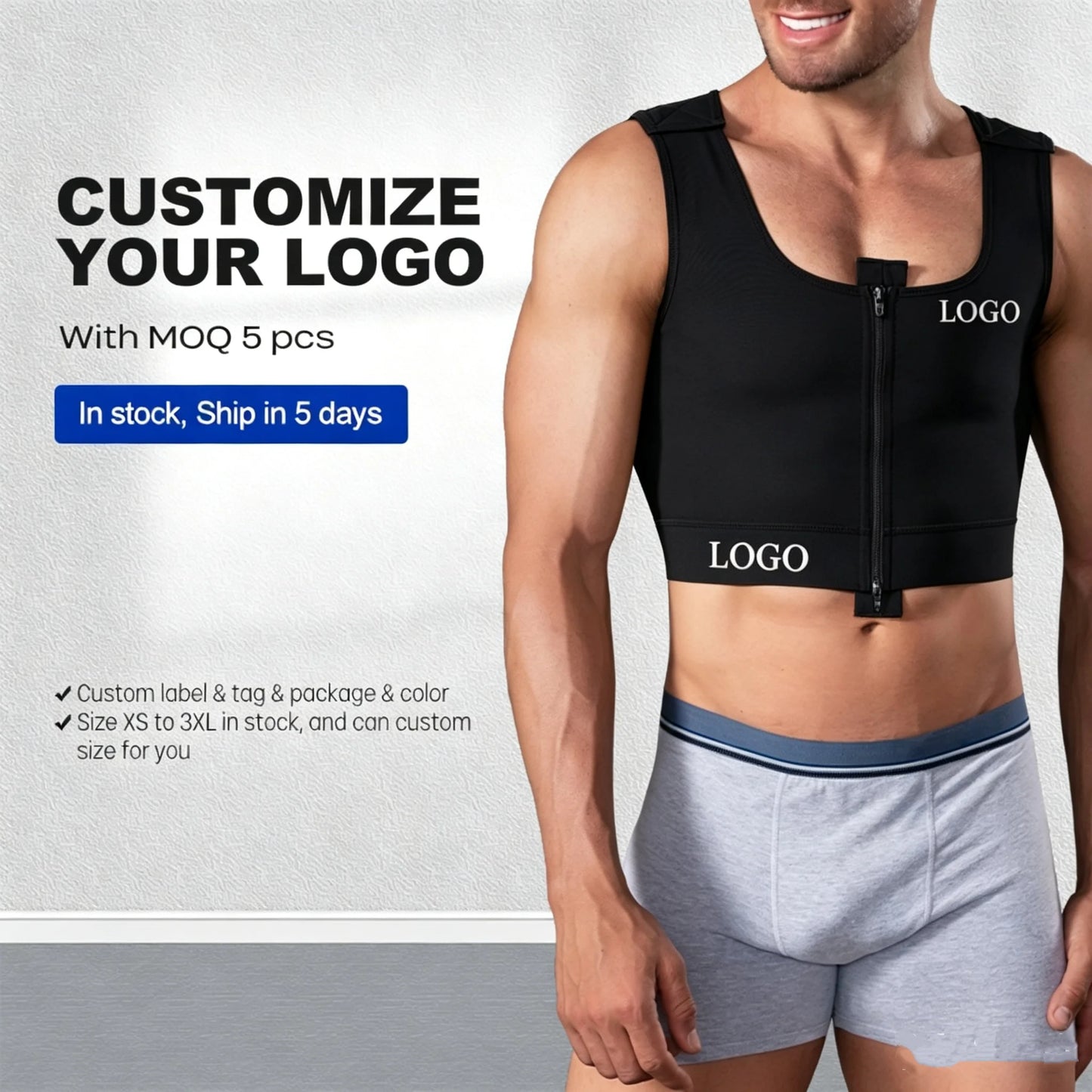 Men's Slimming Body Shaper Vest Sleeveless Zipper Front Gynecomastia Chest Compression Shapewear Post Operative Faja Top