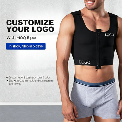 Men's Slimming Body Shaper Vest Sleeveless Zipper Front Gynecomastia Chest Compression Shapewear Post Operative Faja Top