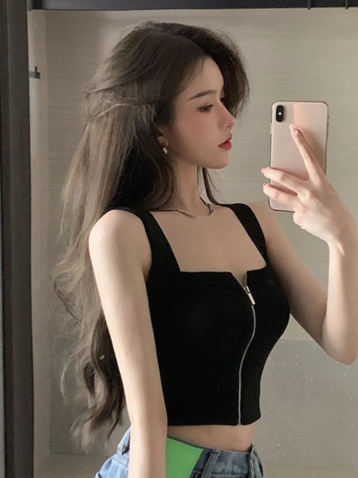 Sexy ort Zipper Tank Top Women's Inner Wear Pure Color Csole Summer Trendy Commute Sle Slim Fit Single Piece