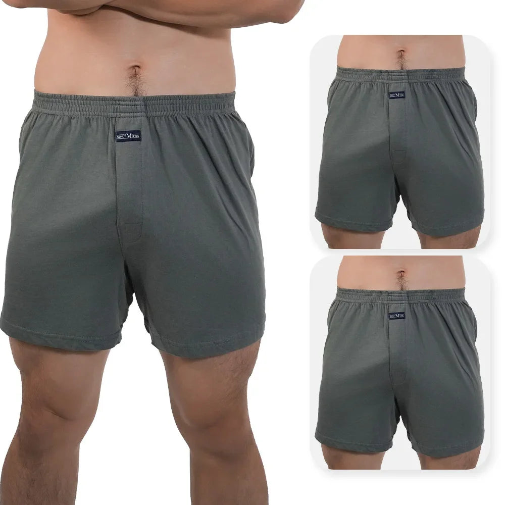 3pcs Mens High Waist Boxers Briefs 100% Cotton Plus Size Sleepwear Elastic Waistband Lounge ARO Pants Home Wear Comfort 50-140kg