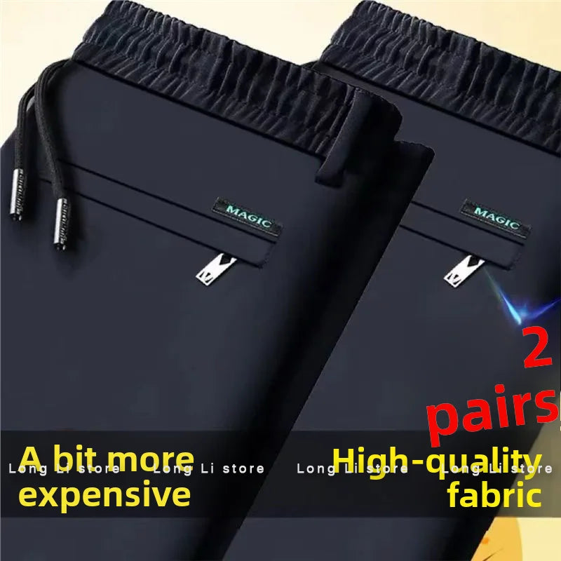 Men's Summer Thin Ice Silk Loose Straight Leg Casual Pants Breathable Anti-Wrinkle Wear-Resistant Comfortable Sporty Trousers
