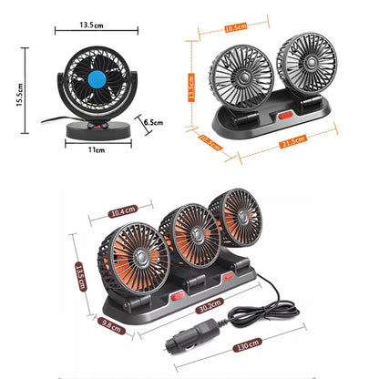 1/2/3 Head Car Fan 360° Adjustable Air Fan Automotive Electric Fan USB/12V/24V Fan 2 Speeds Car Silent FanHome Desk Office&Car