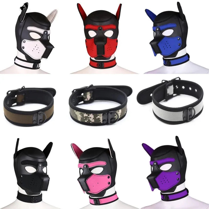 Party Masks Pup Puppy Play Dog Hood Sexy Neck Collar BDSM Bondage Kit Cosplay Full Head Ears Halloween Mask Sex Toy For Couples