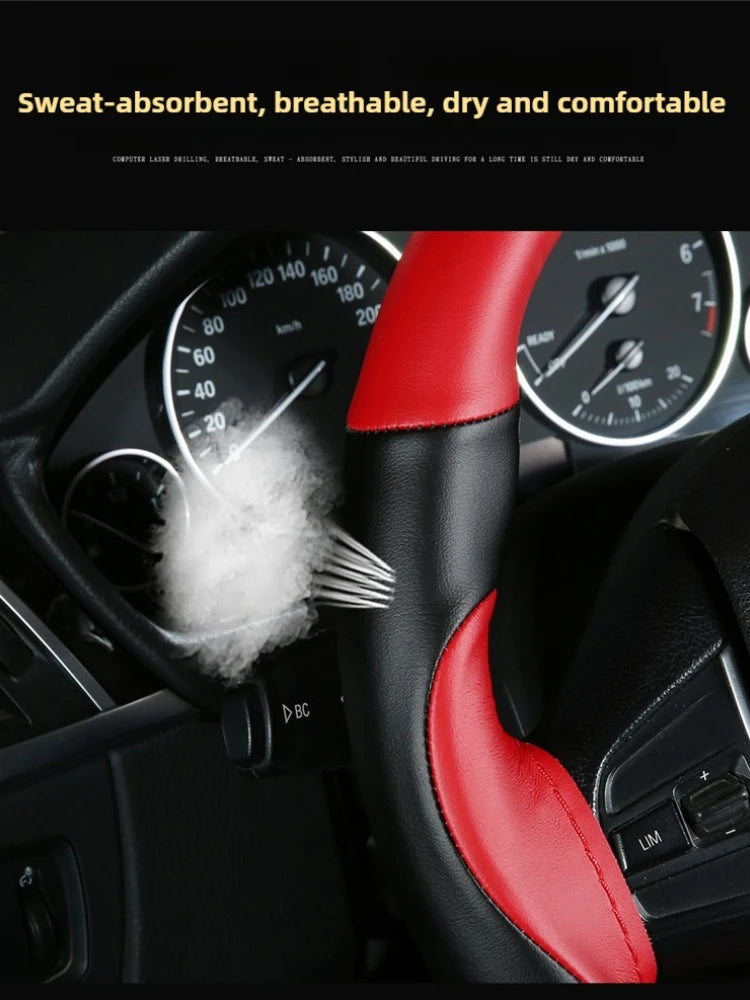 Leather Hand Sewn Steering Wheel Covers Universal DIY Braiding Car Steering Wheel Cover Car Accessories Steering Wheel Wrap 38CM