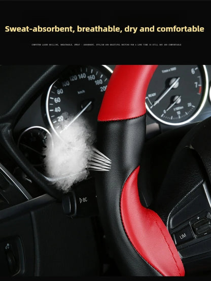 Leather Hand Sewn Steering Wheel Covers Universal DIY Braiding Car Steering Wheel Cover Car Accessories Steering Wheel Wrap 38CM