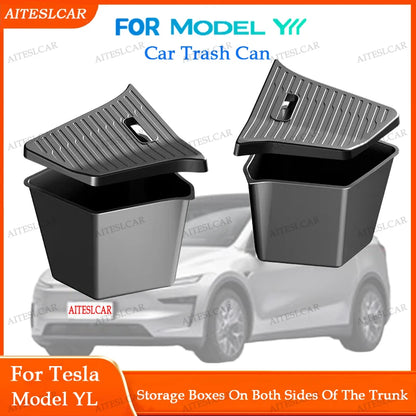 For Tesla Model YL Rear Trunk Side Storage Bucket Left Right Organizer Box Waterproof Cargo Storage Container Auto car trash can