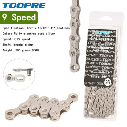 TOOPRE Bicycle chain 6 7 8 9 10 11 12 speed MTB Road bike Chain Single Speed Velocidade Electroplated Silver Golden Chain 116L