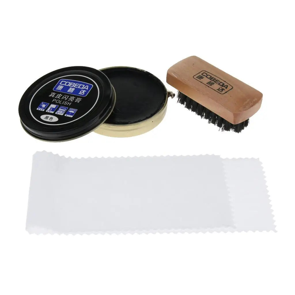 3 Pieces Black Brown Leather Shoes Shine Boots Polish Brush Cream Cloth