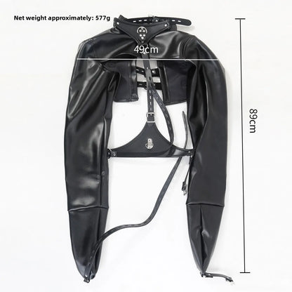 BDSM PU Leather Arm Restraint Straightjacket Bondage Slave Jacket for Women Men Adult Sex Toy Role Play Fetish Gear Tool