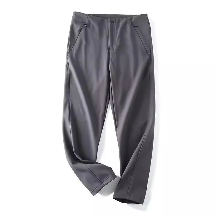 Outdoor Commuting Windproof Waterproof Fleece Lined Elastic Soft  Casual Men's Long Pants Straight Leg Polyester Fiber