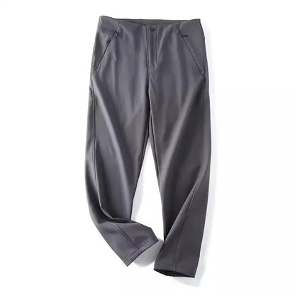 Outdoor Commuting Windproof Waterproof Fleece Lined Elastic Soft  Casual Men's Long Pants Straight Leg Polyester Fiber