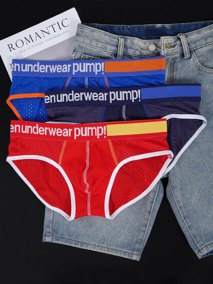 3 PCS Men's Mesh Briefs U Convex Pouch Elastic Waistband Breathable Colorful Sexy Underwear