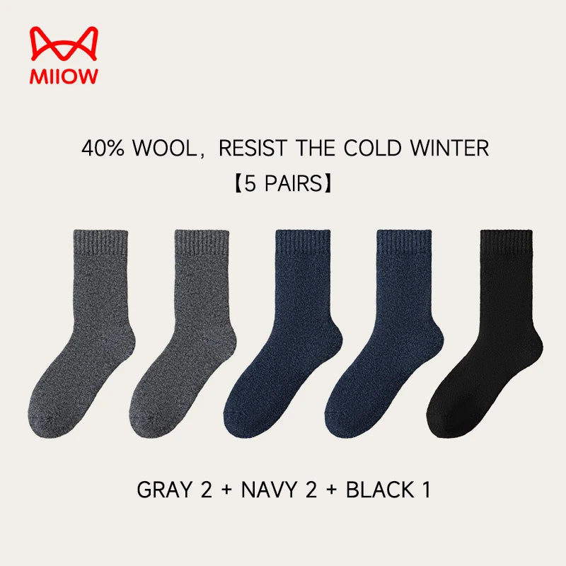 MiiOW Merino Wool Socks Thicken Thermal Winter Cushioned Heated Cold Resistant Cashmere Crew Sock Men Sheep Snow Warm Towel Sock