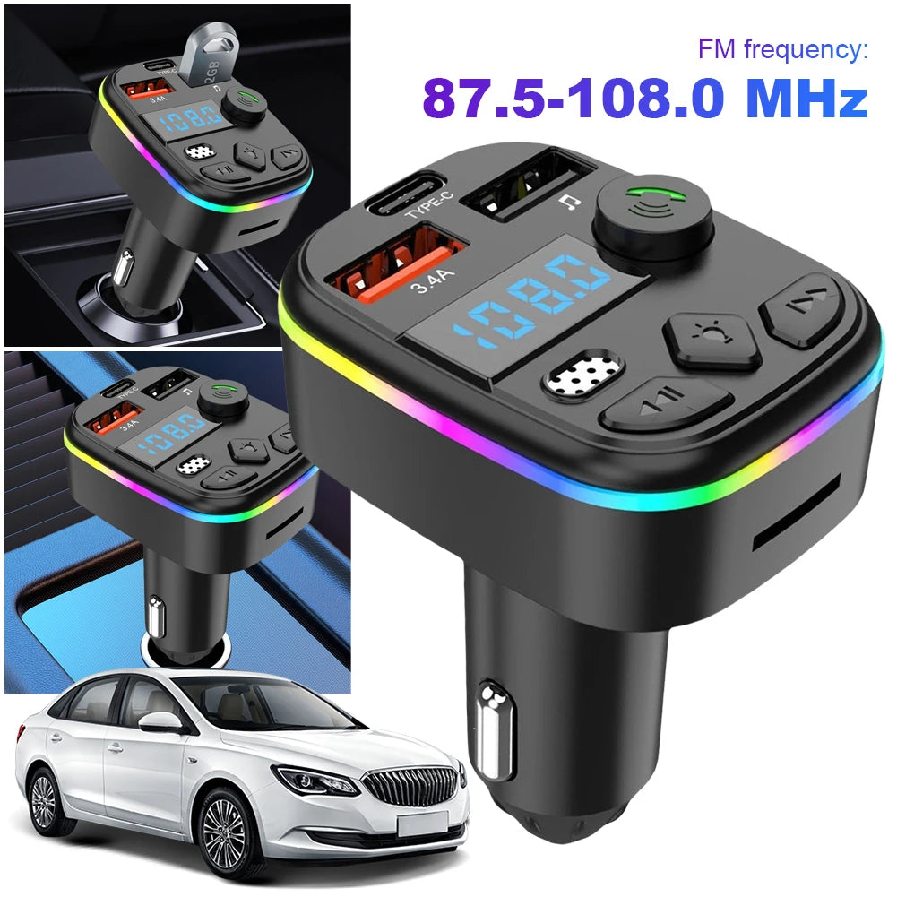 Car FM Transmitter MP3 Player Adapter Cell Phone Charger Bluetooth-Compatible Support TF Card U Disk Hands-Free MP3 Player Radio