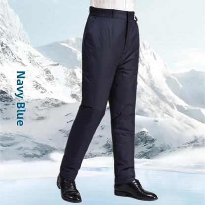 Men's down Pants Thick Warm Cold Resistant Elastic Waist Cotton Pants Outdoor Wear Loose White Duck down Middle Age Dad Pants