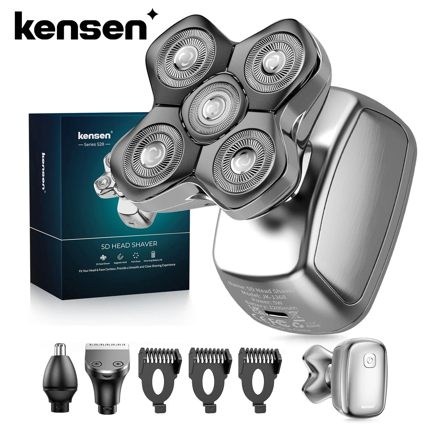 Kensen S28 Head Shaver for Men Electric Beard Trimmer 5D Floating Head Razor Nose Hair Trimmer Men's 5 in 1 Grooming Kit Barber