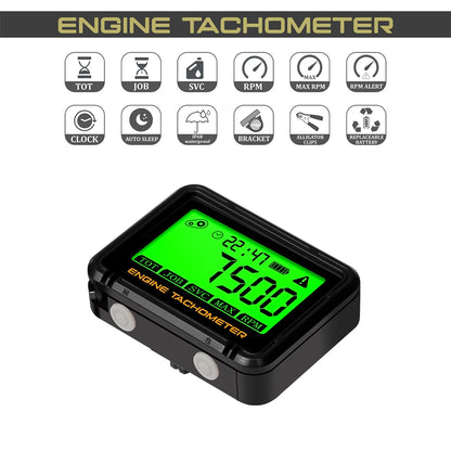 Moto Inductive Digital Tachometer SVC TOT JOB Engine Hour Meter Gauge Backlight Resettable RPM for Motorcycle Lawn Mower