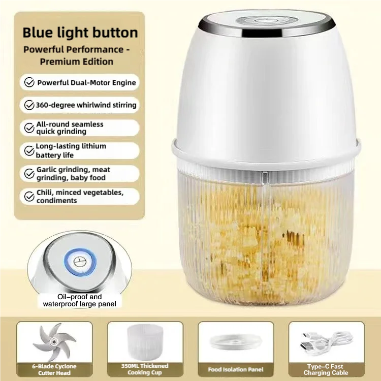 TINSOL 350ml Mini Food Chopper Electric Meat Grinder Garlic Press USB Multi-Function Slicer Blender Kitchen Food Processor