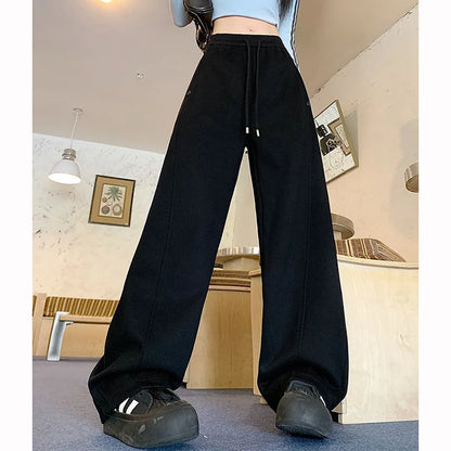 Girls Solid Loose Fit High Waist Trousers 2025 Classic Female Wide Leg Sweatpants Women Korean Fashion Casual Pants