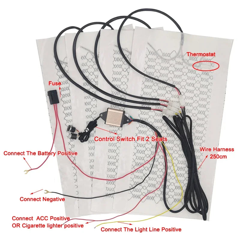 Car Seat Heater Universal 12V Alloy Wire Fast Heating Heat Pads 3 Levels Dual Square Control Switch With Harness Winter Warmer